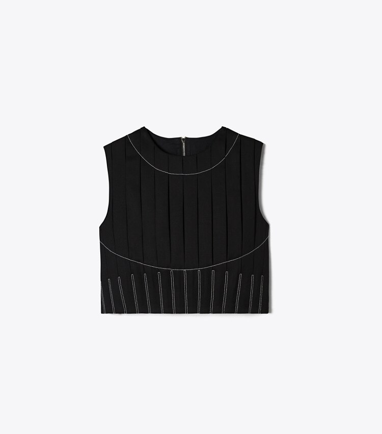 Tory Burch diseñador tops Top plisado de sarga de lana en Black frente