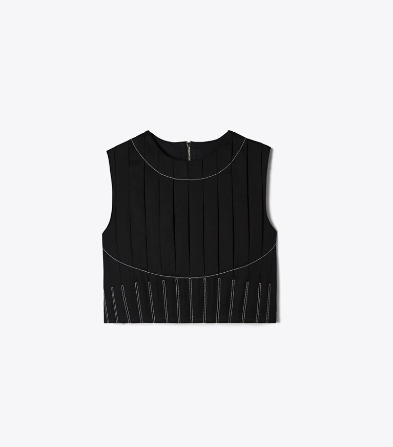 Tory Burch diseñador tops Top plisado de sarga de lana en Black frente