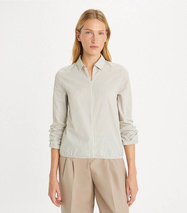 Tory Burch designer hauts Top rayé in White Stripe on model detail
