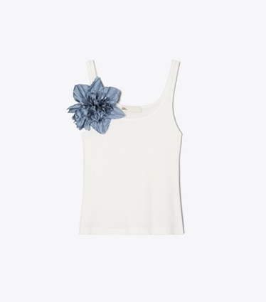 Tory Burch diseñador tops Top sin mangas en White / Misty Blue frente