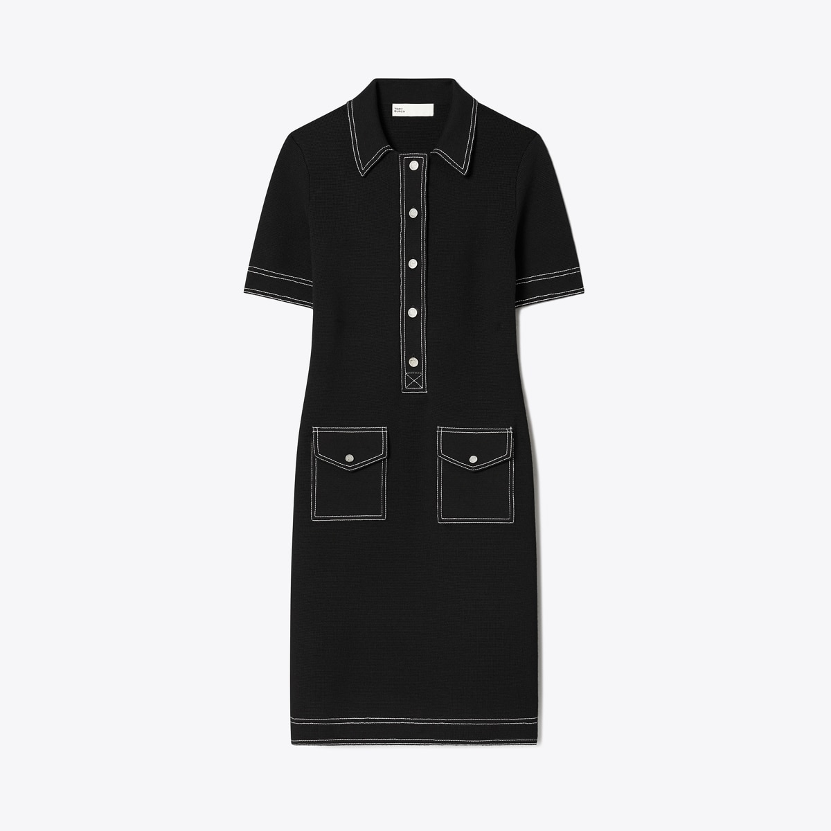 Tory Burch Women's Topstitch Wool Camp Dress in Black, size L