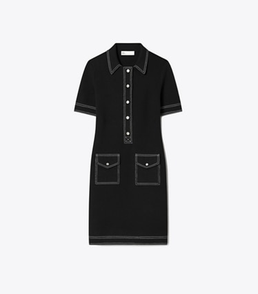Tory Burch designer ワンピース トップステッチ ウール キャンプ ドレス in BLACK front
