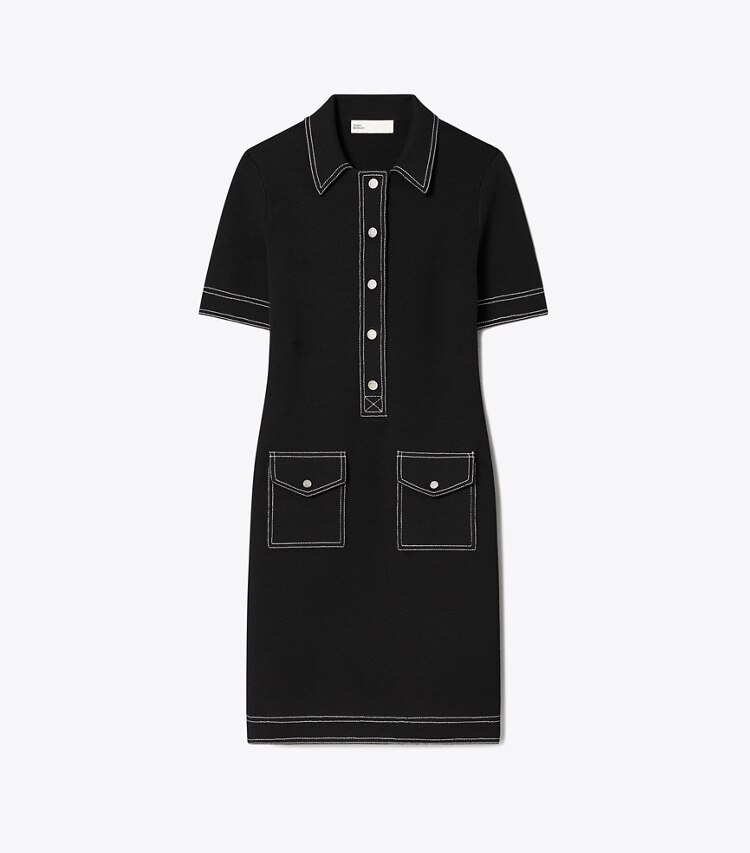 Tory Burch designer ワンピース トップステッチ ウール キャンプ ドレス in BLACK front