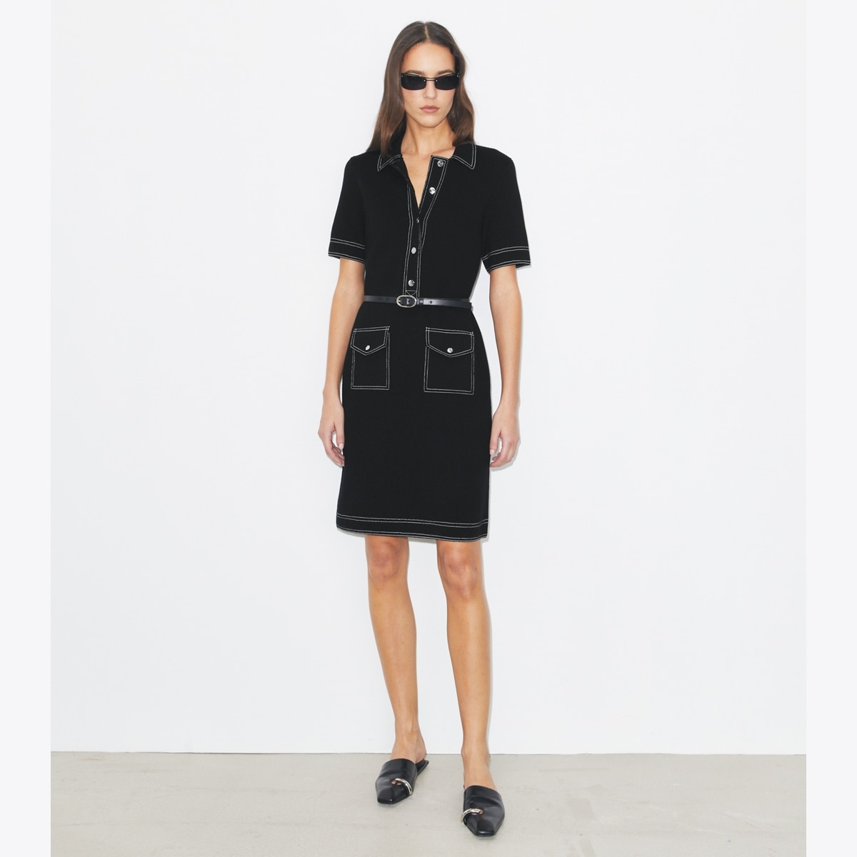 TOPSTITCH WOOL CAMP DRESS - thumbnail 3