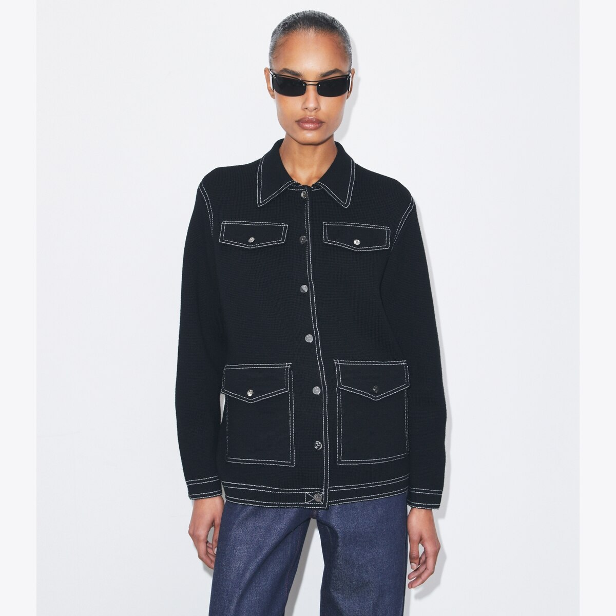 Topstitch Wool Jacket: Women's Designer Sweaters | Tory Burch