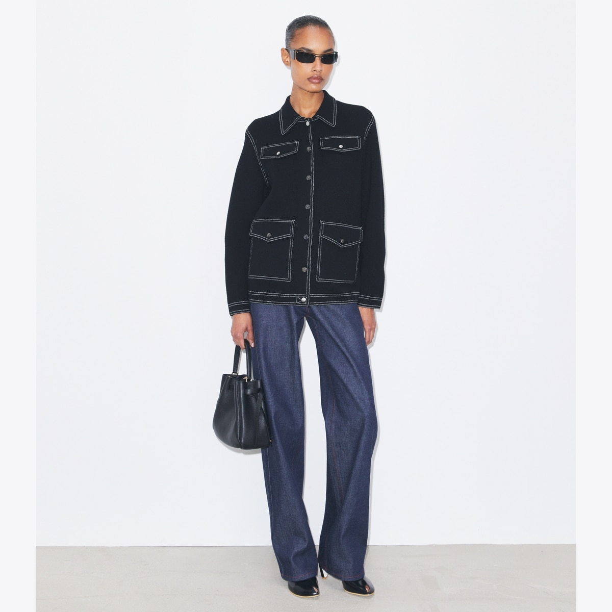 Topstitch Wool Jacket: Women's Designer Sweaters | Tory Burch
