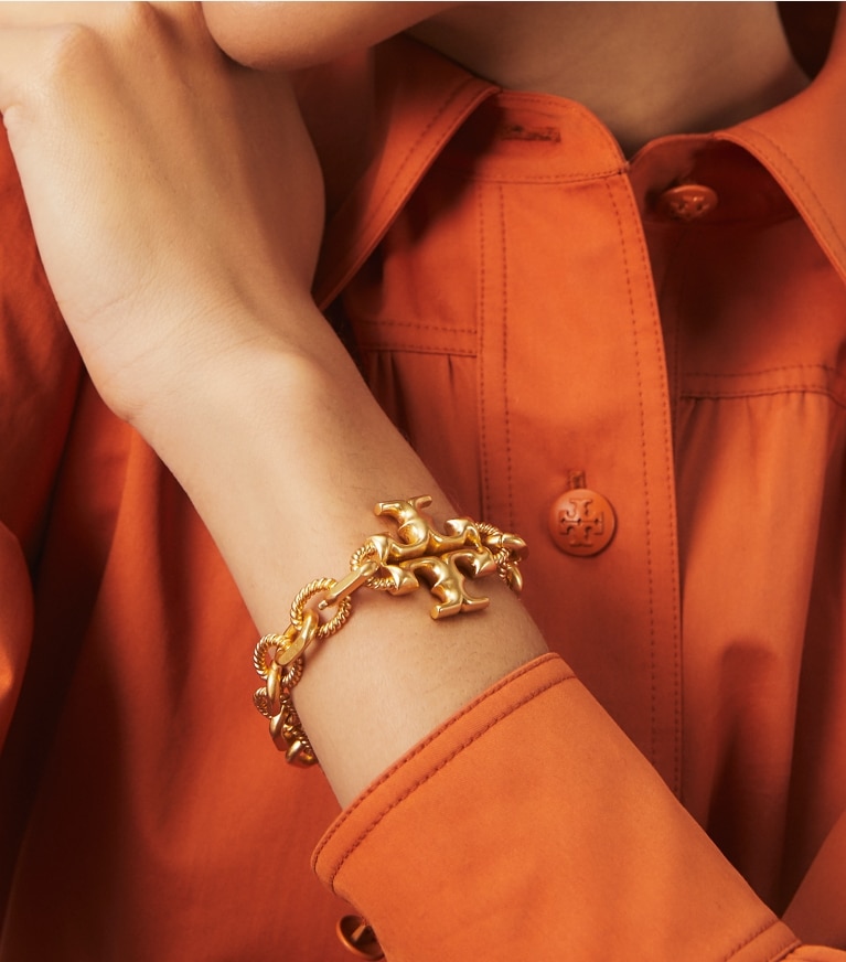 Tory Burch designer bracelets Torsade Bracelet in Rolled Brass front