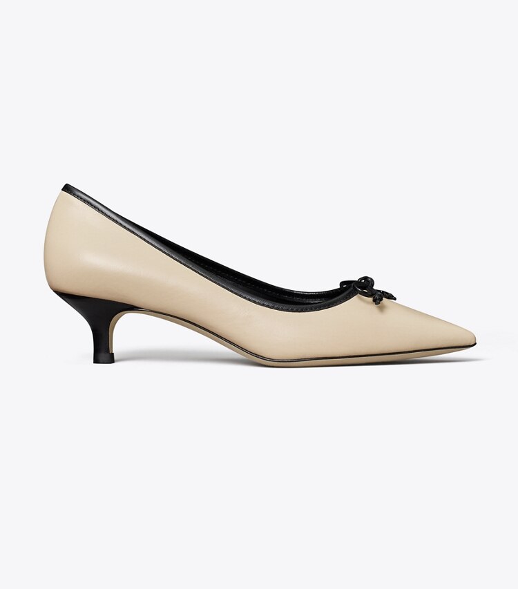 Tory Burch designer heels Tory Charm Pump in Dulce De Leche / PERFECT BLACK side
