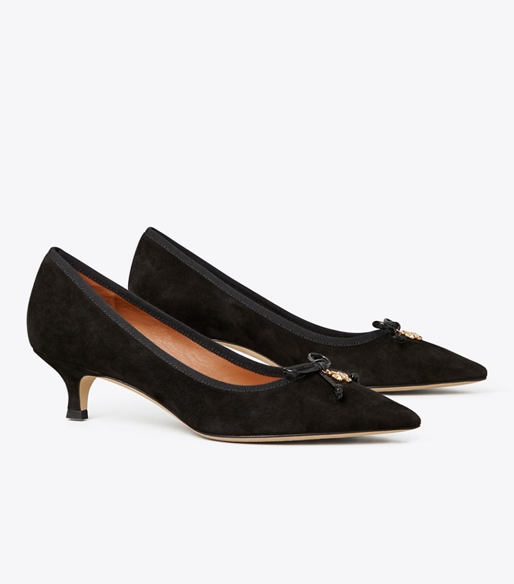 Tory Burch designer heels Tory Charm Suede Pump in PERFECT BLACK / PERFECT BLACK angle