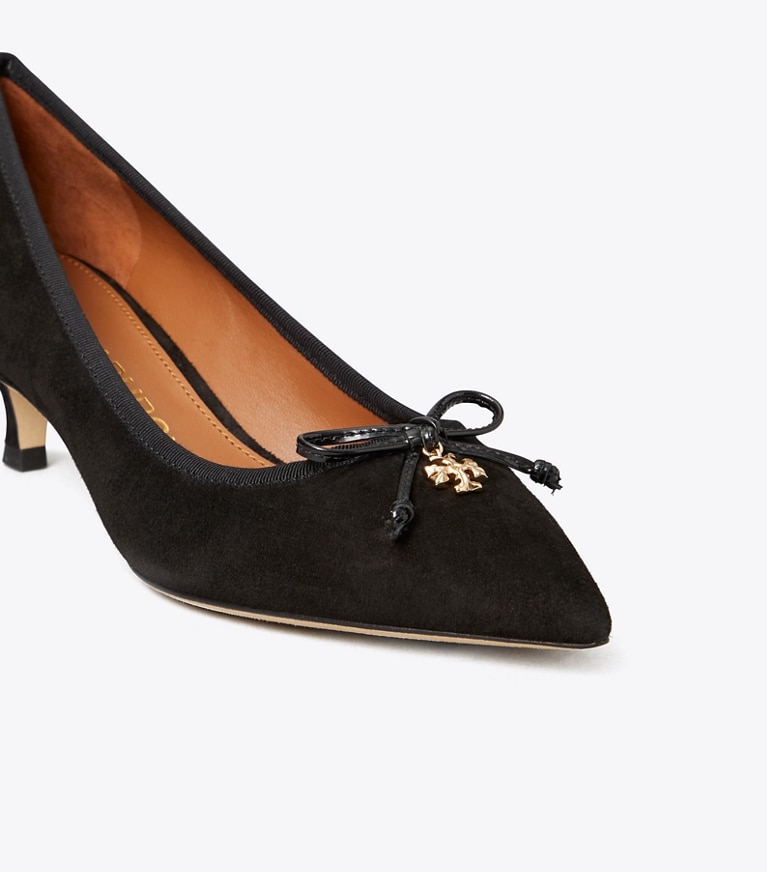 Tory Burch designer heels Tory Charm Suede Pump in PERFECT BLACK / PERFECT BLACK angle