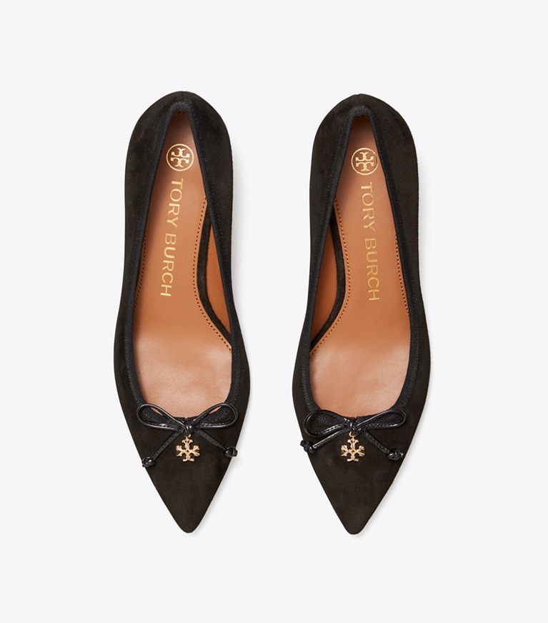 Tory Burch designer heels Tory Charm Suede Pump in PERFECT BLACK / PERFECT BLACK angle