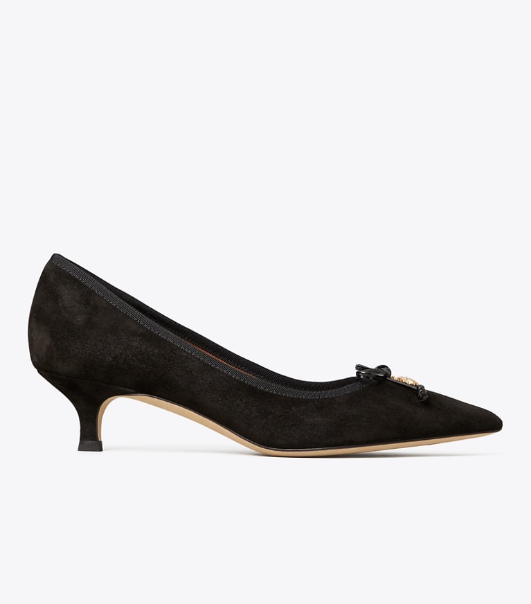 Tory Burch designer heels Tory Charm Suede Pump in PERFECT BLACK / PERFECT BLACK angle