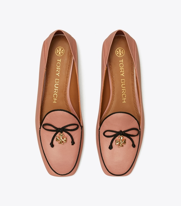 Tory Burch designer flats Tory Charm Two-Tone Loafer in ROSA / PERFECT BLACK angle
