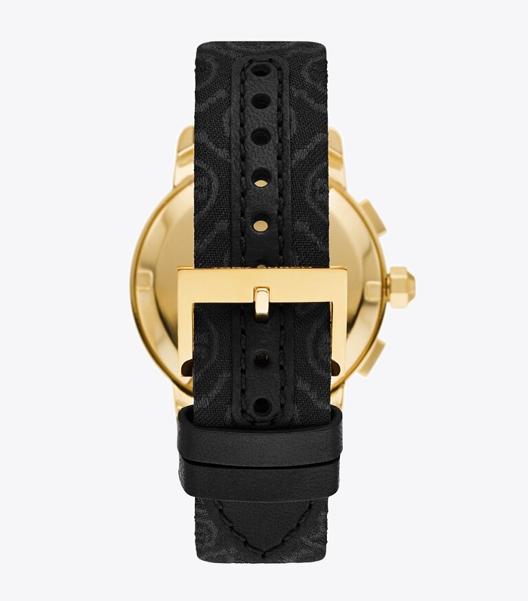 Tory Chronograph Watch, T Monogram Jacquard/ Leather/ Gold