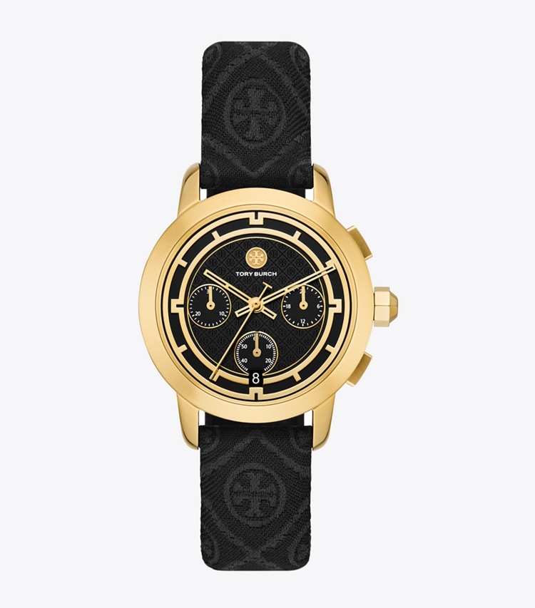 Tory Chronograph Watch, T Monogram Jacquard/ Leather/ Gold-Tone
