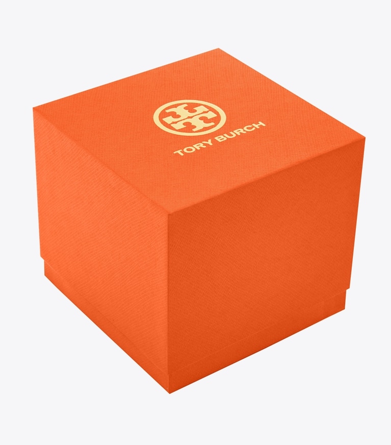 Tory Burch designer strap watches Tory Chronograph Watch, T Monogram Jacquard/ Leather/ Gold-Tone Stainless Steel in BLACK/GOLD/BLACK T MONOGRAM JACQUARD front