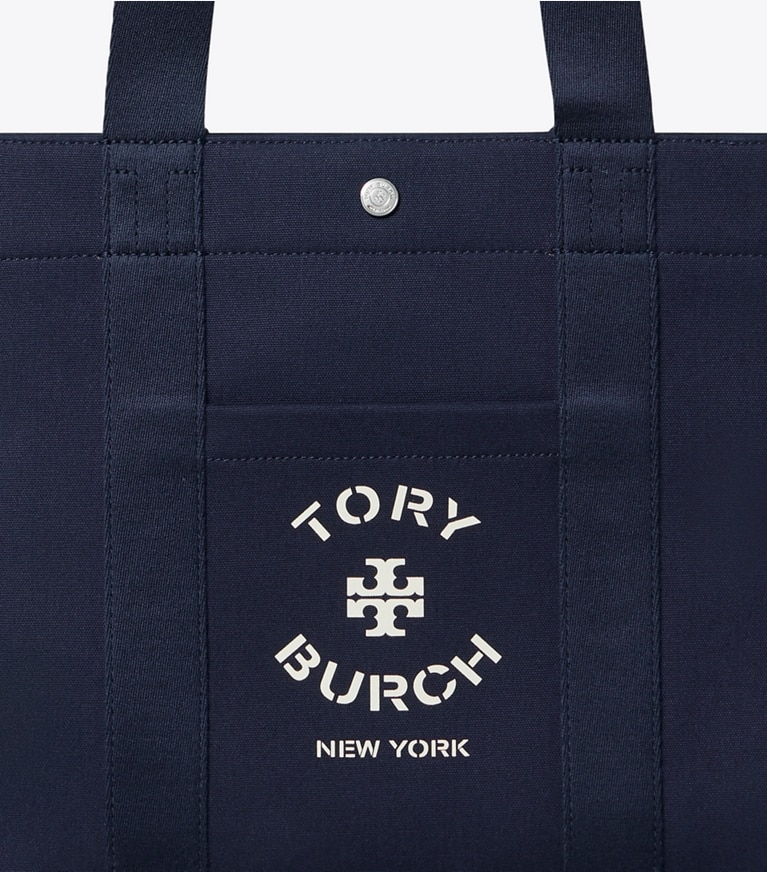 Tory Burch designer tote bags Tory Tote in Royal Navy angle