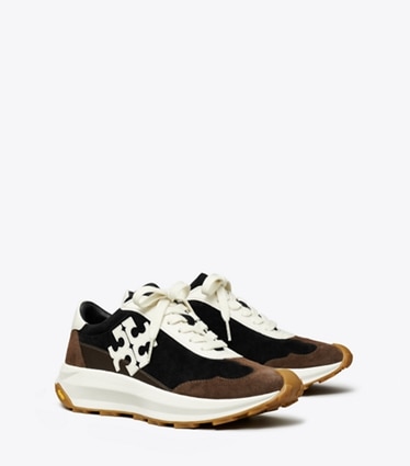 Tory Burch designer sneakers Tory Trainer in PERFECT BLACK / BLANC / DARK COCOA angle