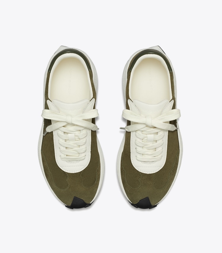 Tory Burch designer sneakers Tory Trainer in LECCIO / BLANC / AMBER YELLOW overhead