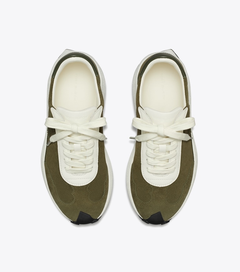 Tory Burch designer sneakers Tory Trainer in LECCIO / BLANC / AMBER YELLOW angle