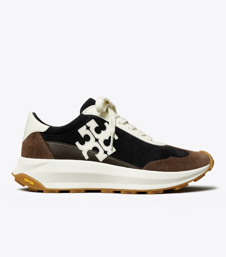 Tory Burch designer sneakers Tory Trainer in PERFECT BLACK / BLANC / DARK COCOA angle