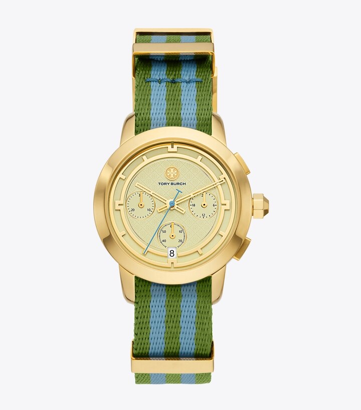 Tory Watch, Multi-Color Grosgrain/Gold-Tone Stainless Steel, 37 x 37MM :  Women's Designer Strap Watches | Tory Burch