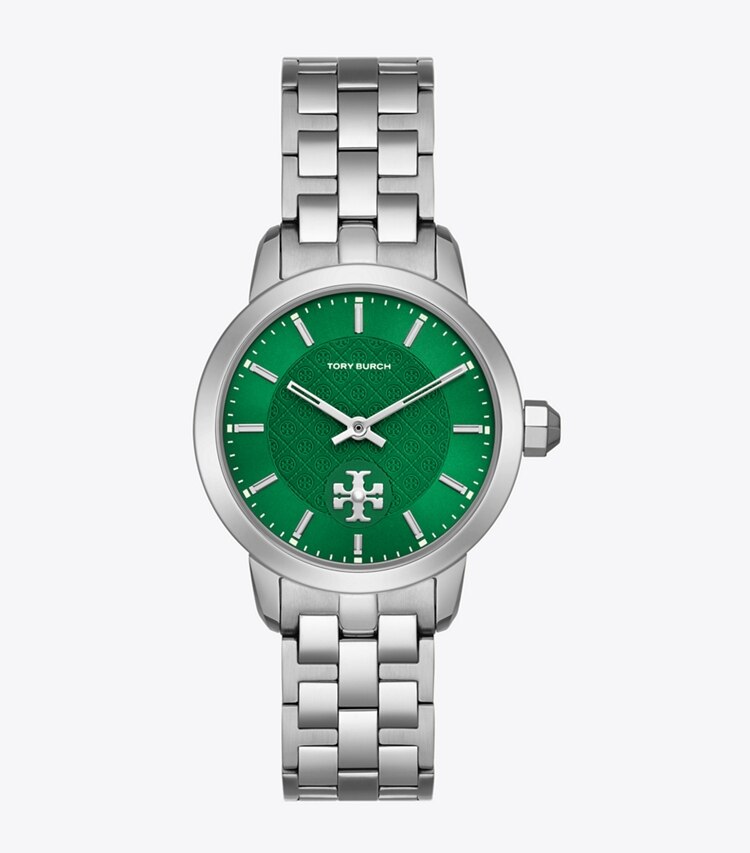 Tory Burch designer strap watches Tory Watch, Silver-Tone Stainless Steel in GREEN/SILVER front