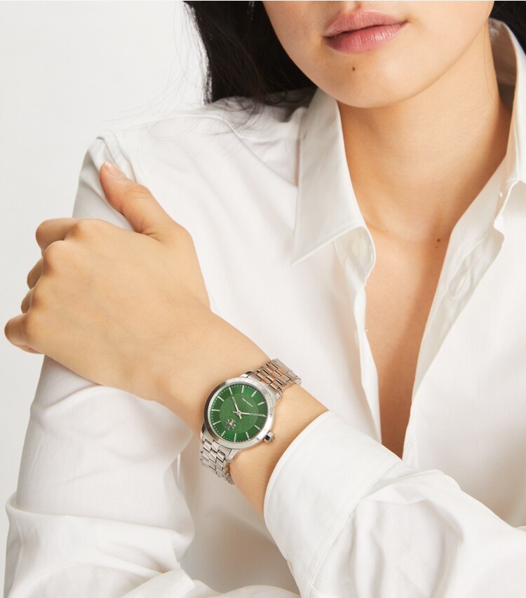 Tory Burch designer strap watches Tory Watch in IVORY/GOLD accessory on model
