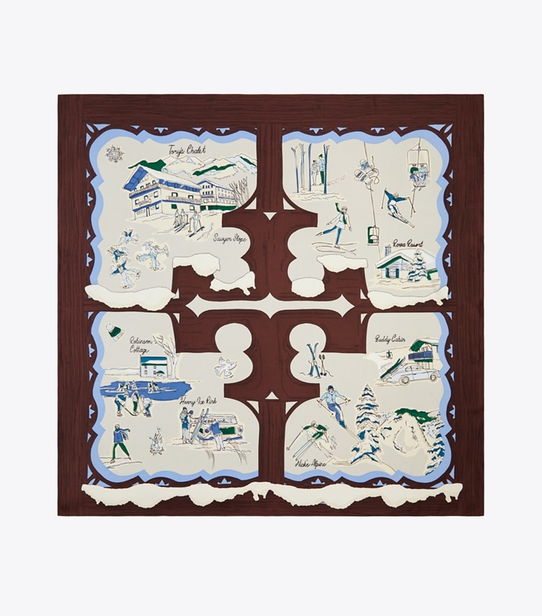 Tory Burch designer scarves Tory's Chalet Silk Square Scarf  in Vino overhead