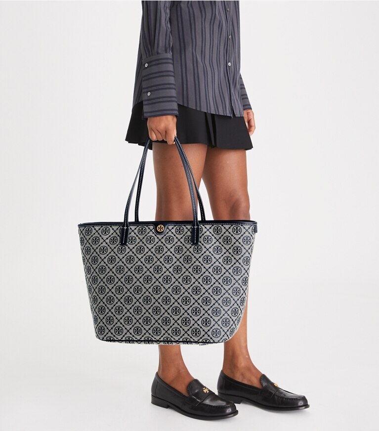 Tory Burch designer tote bags Tote Bag mit T-Monogramm und Reißverschluss in Tory Navy angle