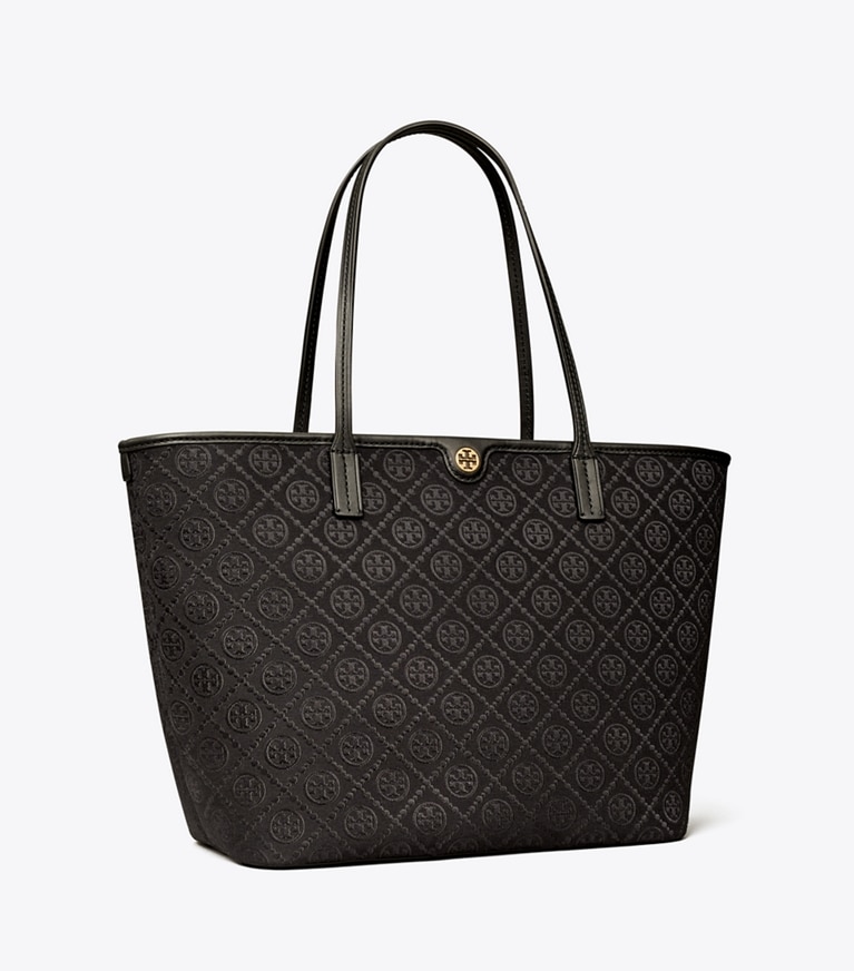 Tory Burch designer tote bags Tote Bag mit T-Monogramm und Reißverschluss in Black angle