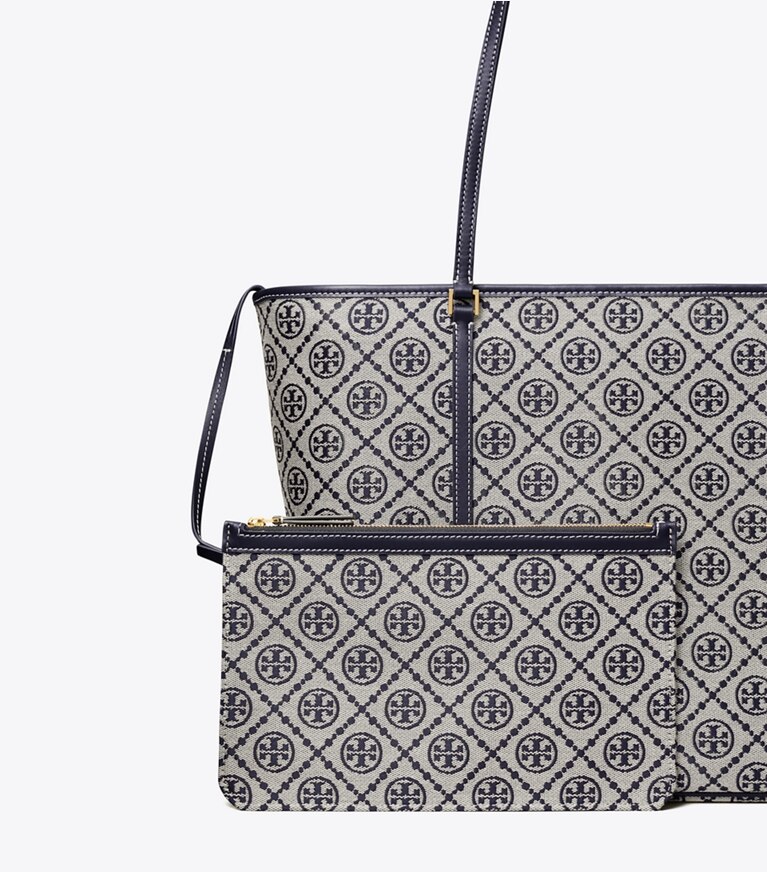 Tory Burch designer tote bags Tote Bag mit T-Monogramm und Reißverschluss in Tory Navy detail