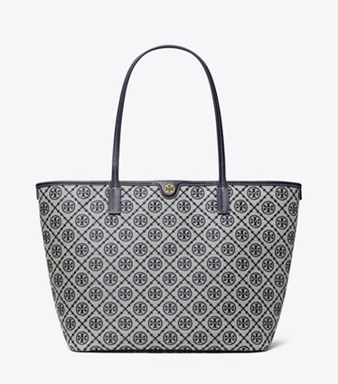Tory Burch designer tote bags Tote Bag mit T-Monogramm und Reißverschluss in Tory Navy front