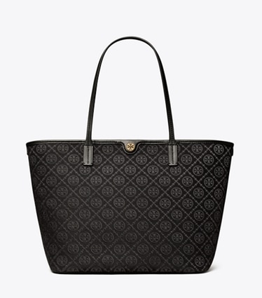 Tory Burch designer tote bags Tote Bag mit T-Monogramm und Reißverschluss in Black front