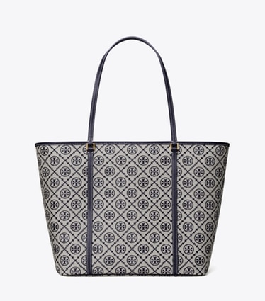 Tory Burch designer tote bags Tote Bag mit T-Monogramm und Reißverschluss in Tory Navy front
