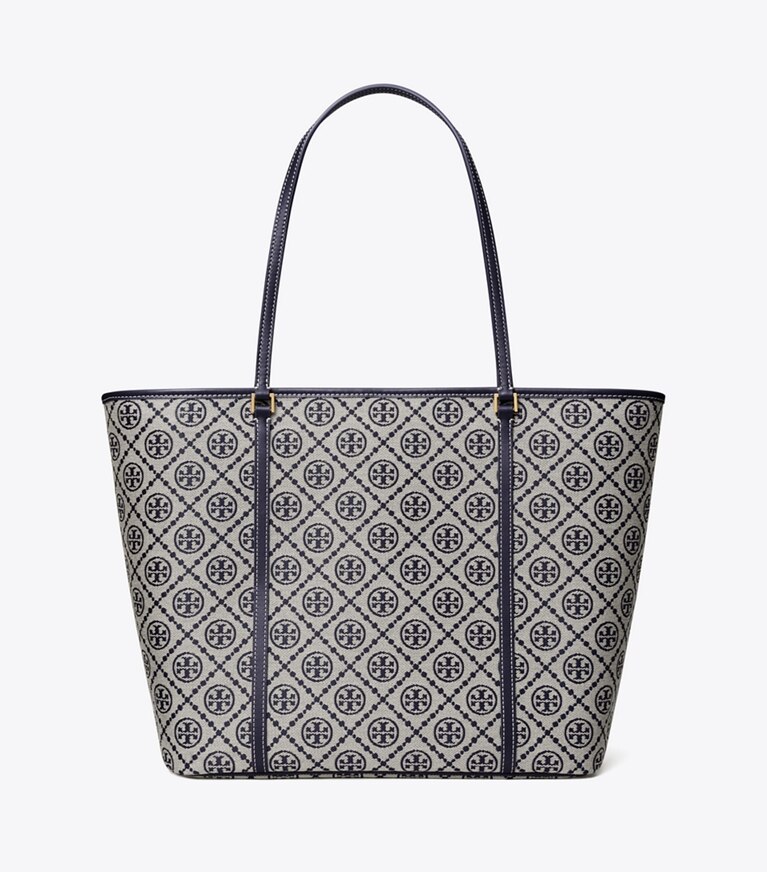 Tory Burch designer tote bags Tote Bag mit T-Monogramm und Reißverschluss in Tory Navy front