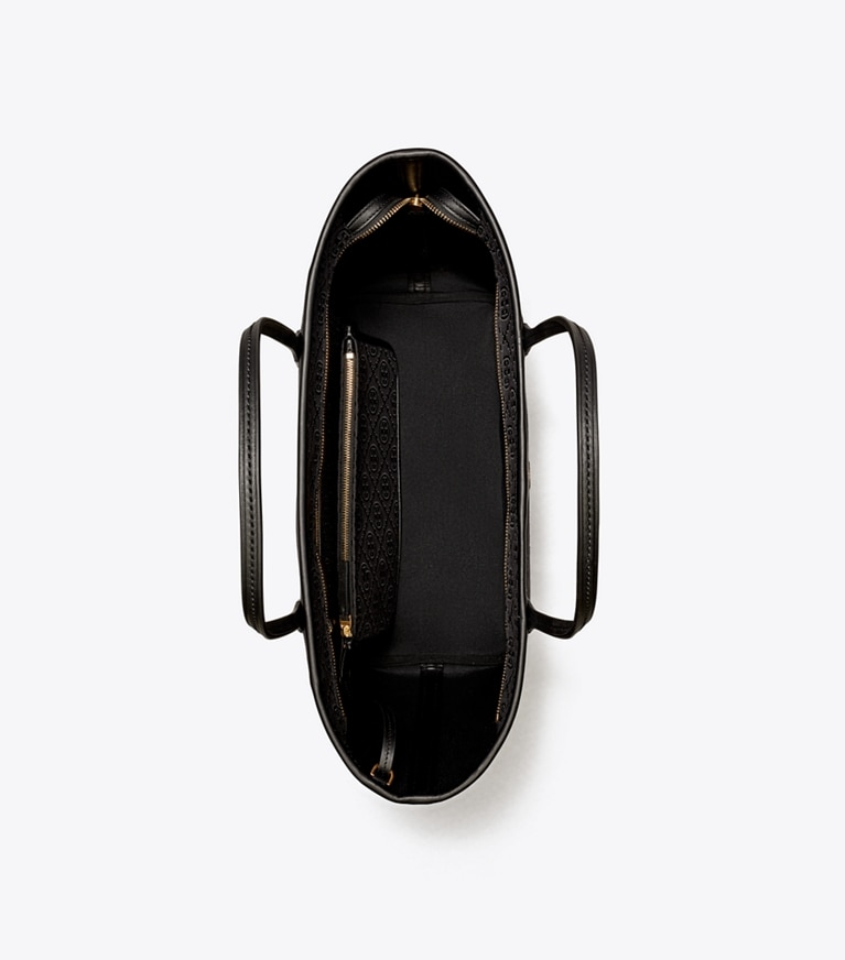 Tory Burch designer tote bags Tote Bag mit T-Monogramm und Reißverschluss in Black angle