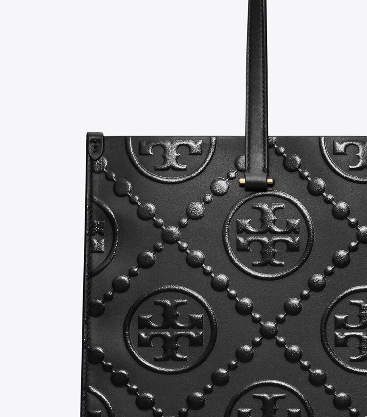Tory Burch diseñador bolsos tote Tote con monograma de T en relieve en Black/Black detalle