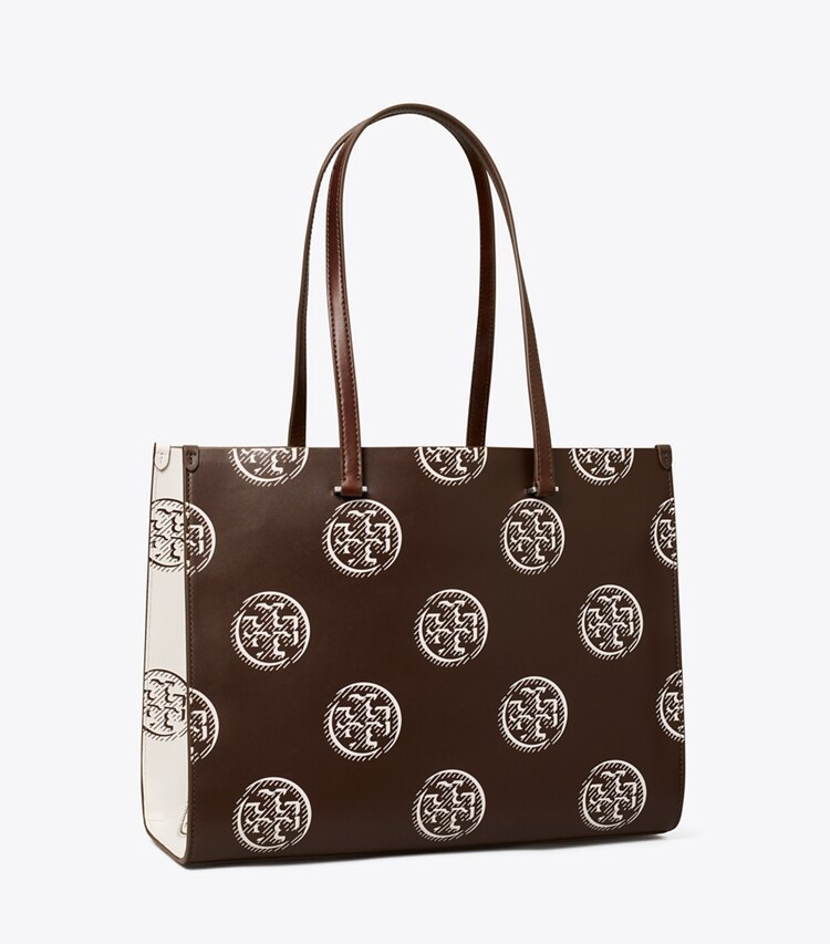 Tory Burch diseñador bolsos tote Tote con relieve en contraste y monograma T en Chocolate ángulo