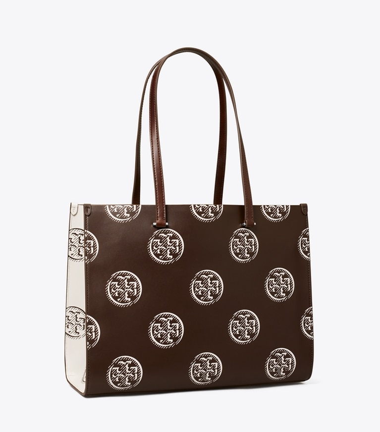 Tory Burch diseñador bolsos tote Tote con relieve en contraste y monograma T en Chocolate ángulo