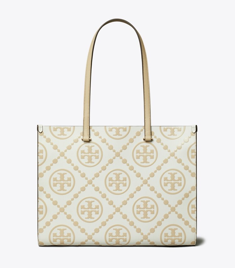 Tory Burch diseñador bolsos tote Tote con relieve en contraste y monograma T en Beige volver