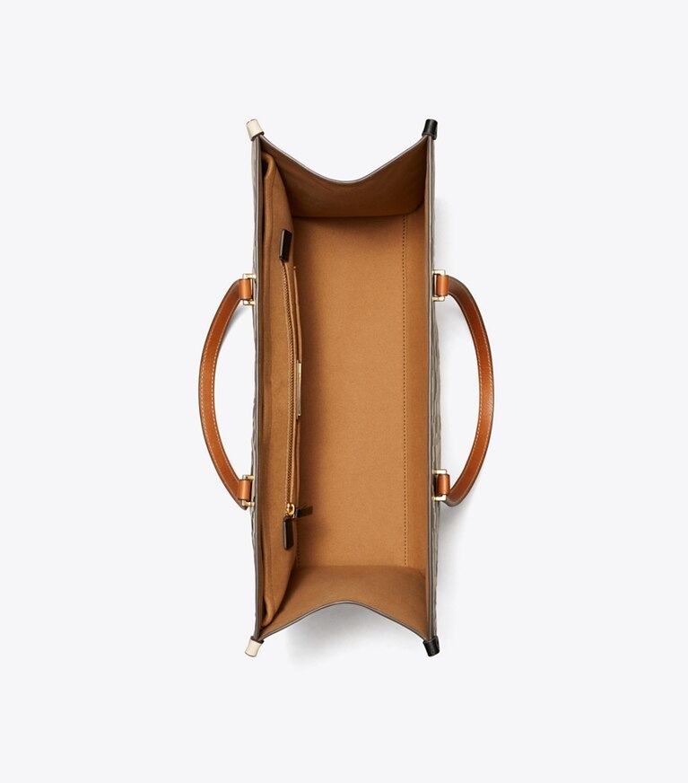 Tory Burch diseñador bolsos tote Tote con relieve en contraste y monograma T en Black/White vista superior