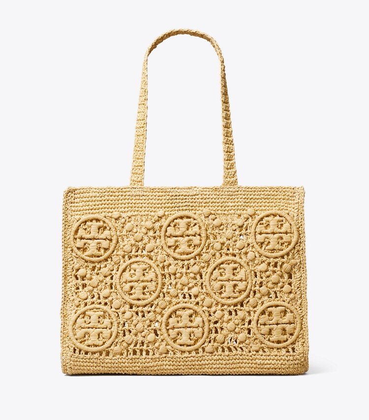 Tory Burch diseñador bolsos tote Tote de croché con monograma T en Natural frente