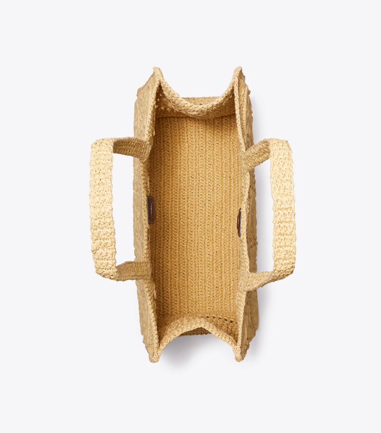 Tory Burch diseñador bolsos tote Tote de croché con monograma T en Natural vista superior