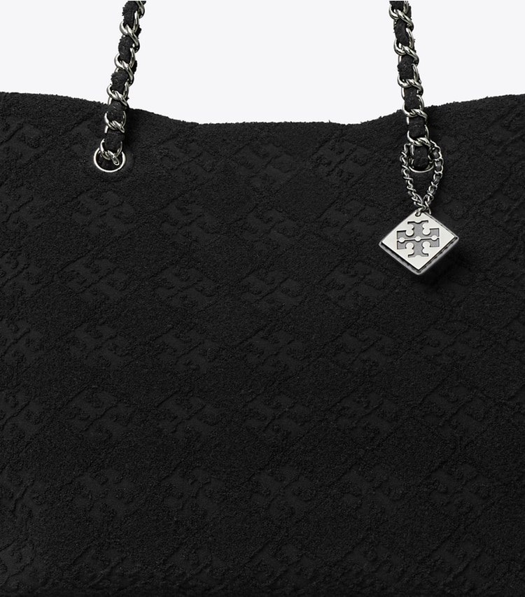 Tory Burch diseñador bolsos tote Tote de felpa con cadena Ella en Black detalle