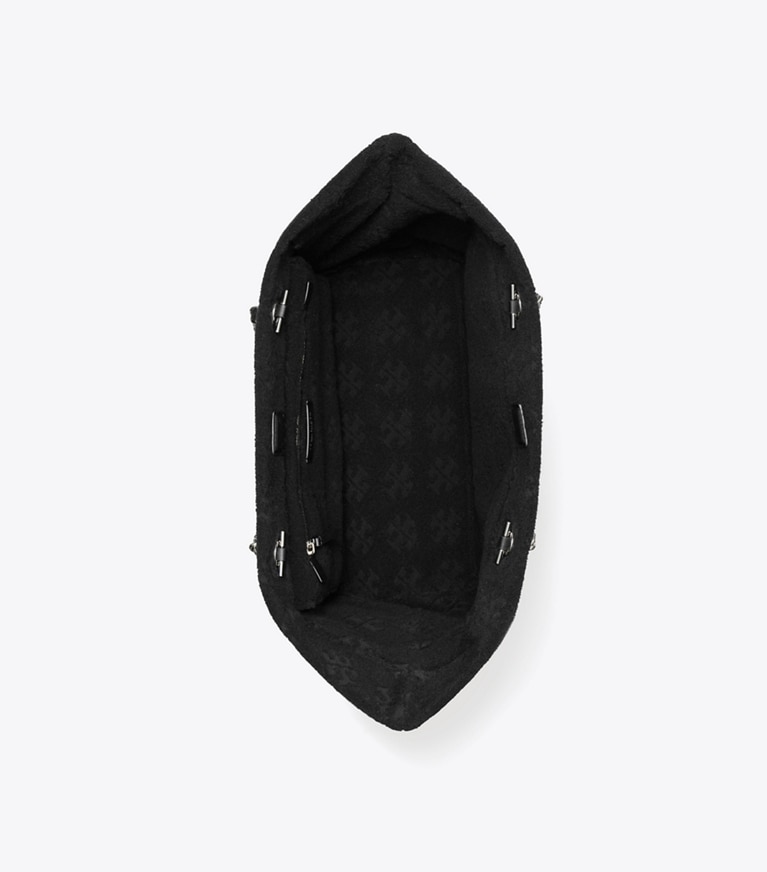 Tory Burch diseñador bolsos tote Tote de felpa con cadena Ella en Black vista superior