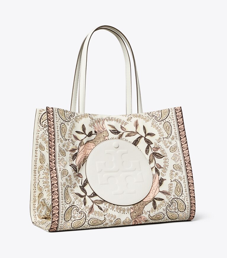 Tory Burch diseñador bolsos tote Tote estampado pequeño Ella en Pink Cockatoo ángulo