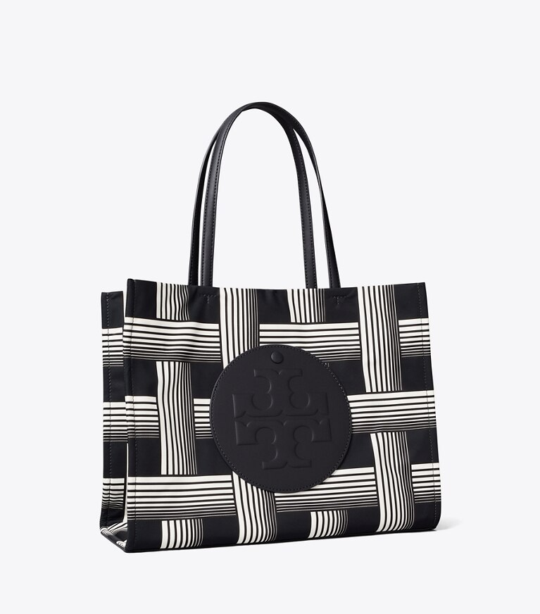 Tory Burch diseñador bolsos tote Tote estampado pequeño Ella en Brown Gradual Stripe Small ángulo