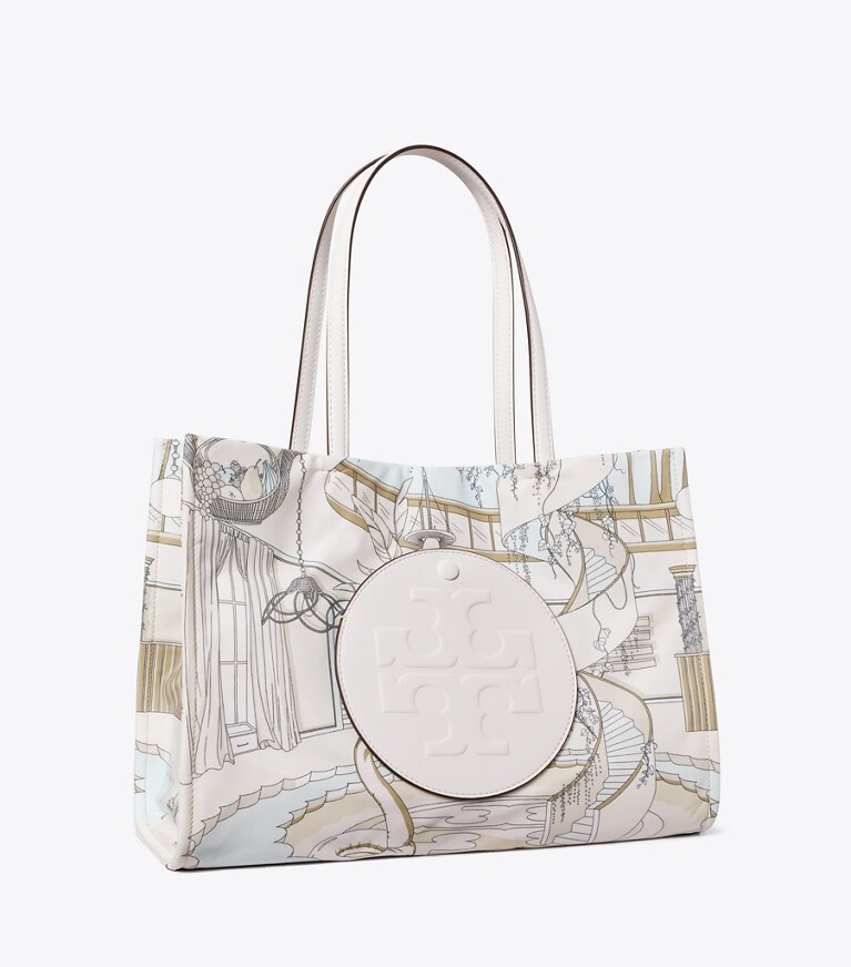 Tory Burch diseñador bolsos tote Tote estampado pequeño Ella en The Pool Beige ángulo
