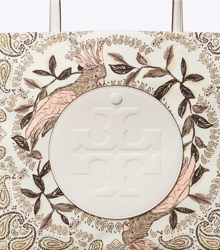 Tory Burch diseñador bolsos tote Tote estampado pequeño Ella en Pink Cockatoo detalle
